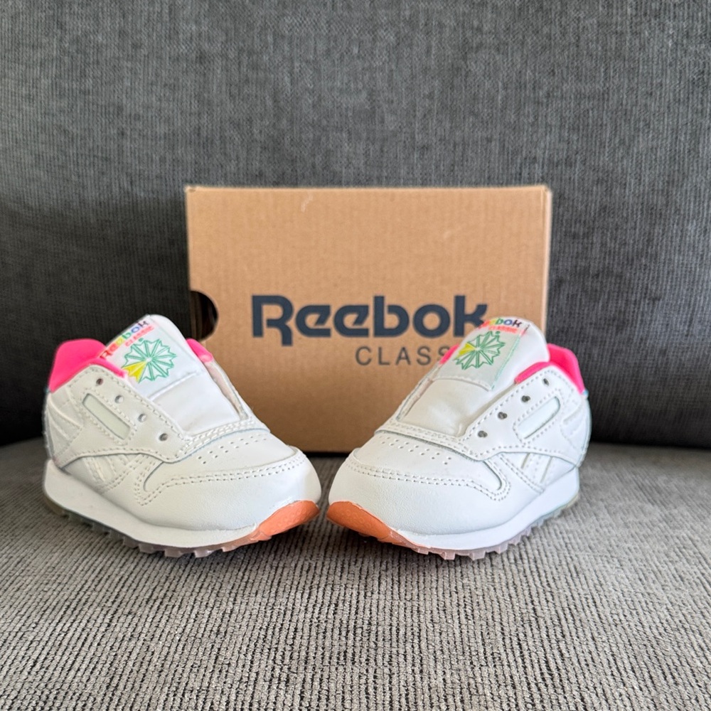Reebok Kids Sneakers - White and Pink with Orange Sole